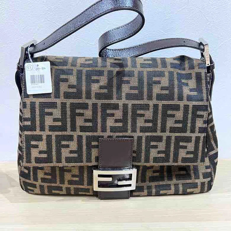 Ladies Fendi crossbody bags with a wide - width strap for enhanced comfort during long - term useFendi Zucca Print Mamma Baguette Shoulder Bag, Brown Canvas & Leather