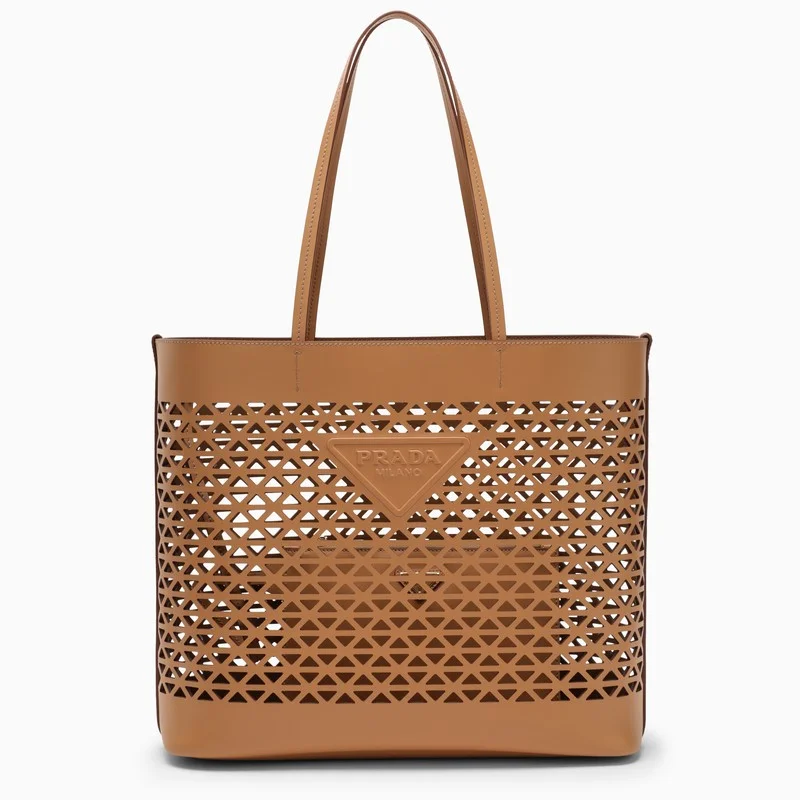 Prada Re - Edizione 2005 bags with a retro - inspired designPrada Large Brown Perforated Leather Shopping Bag Women