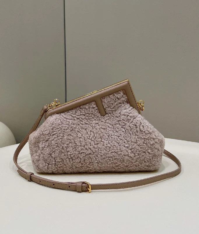 Medium - sized Fendi shoulder bags in rich, deep colors like burgundy for a sophisticated appearanceFendi Fendirst Small Pink Mink Bag For Woman 26cm/10in