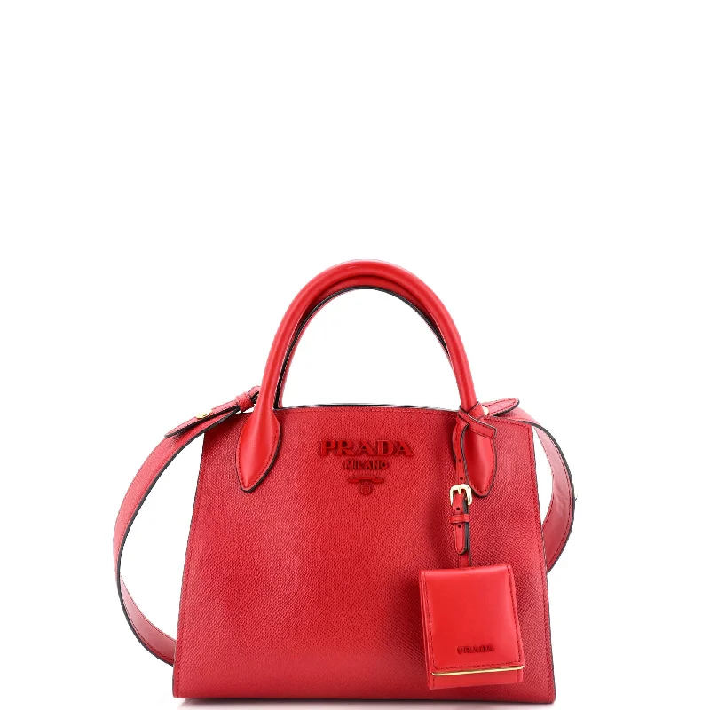 Prada tote bags with a spacious interior and a magnetic - snap closureMonochrome Tote Saffiano with City Calf Small