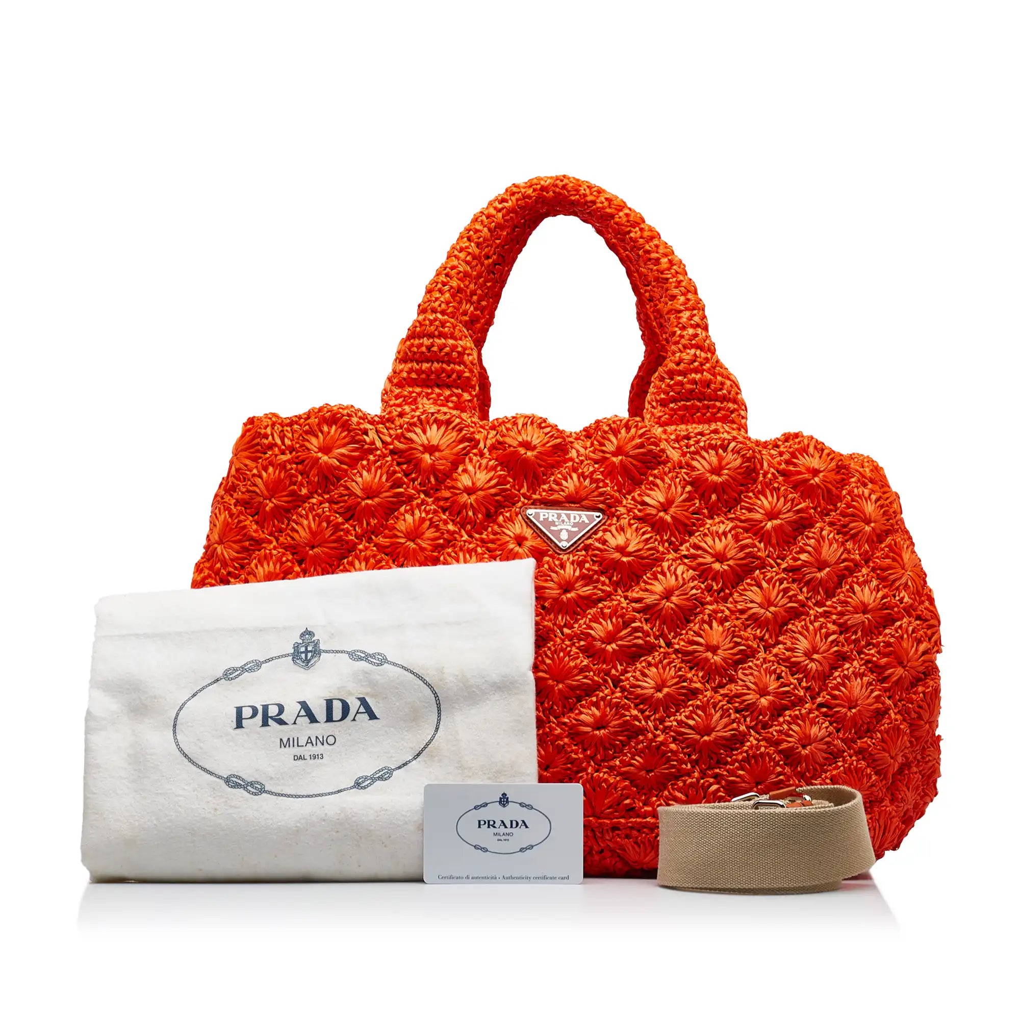 Prada nylon backpacks with a padded laptop compartment for travel and studyPrada Handbag Orange Raffia Satchel