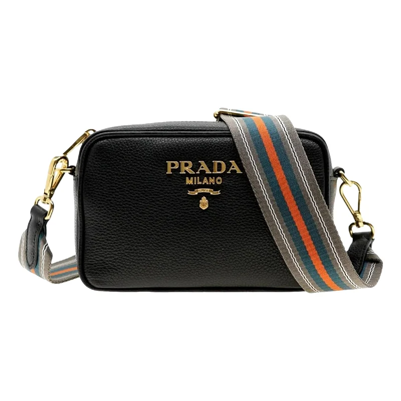 Prada tote bags with a double - handle and shoulder - strap option for easy usePrada Milano Black Leather Crossbody Bag Web Stripe Strap