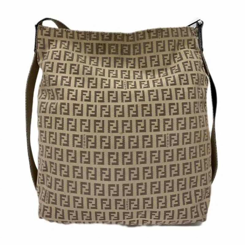 Fendi Baguette bags with a glitter - infused leather surface for a glamorous and sparkly lookFENDI Zucchino 8BR318 Canvas Beige x Brown Bag Shoulder Women's