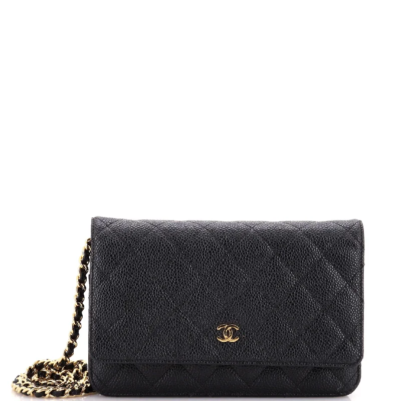 Prada handbags with a metal - framed clasp for durability and styleWallet on Chain Quilted Caviar