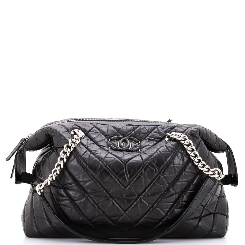 Prada bags with a back - zip pocket for storing valuables securelyCC Bowling Bag Chevron Aged Calfskin Medium