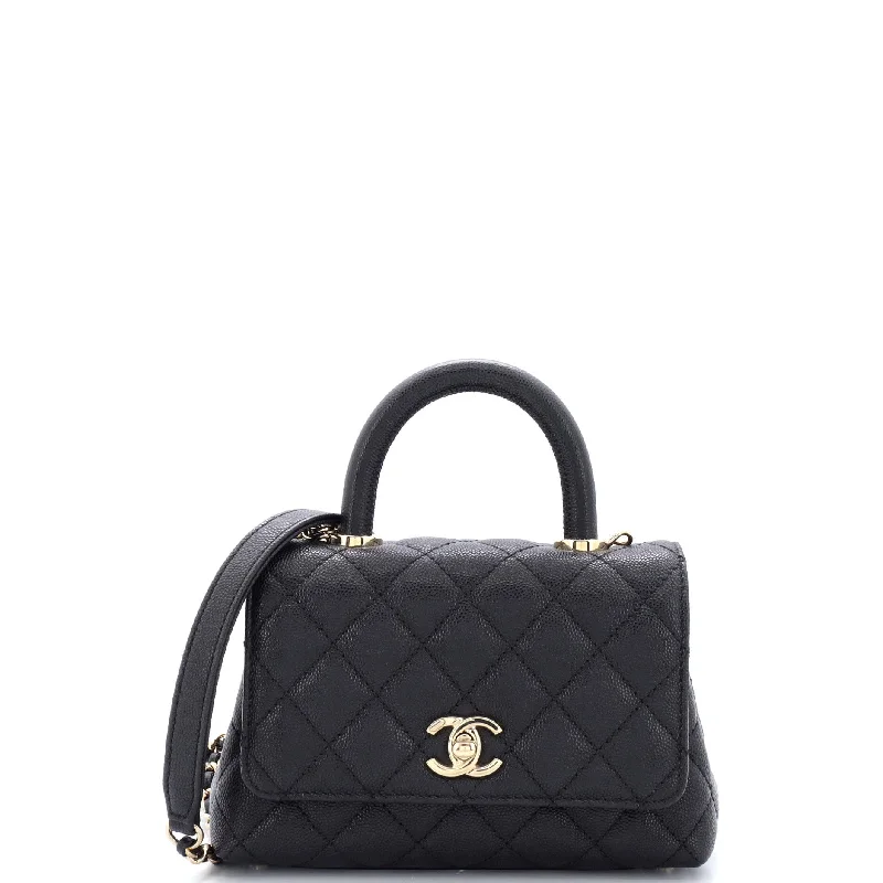 Prada tote bags with a double - handle and shoulder - strap option for easy useCoco Top Handle Bag Quilted Caviar Extra Mini