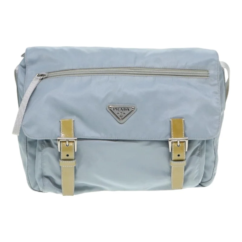 Ladies Prada Galleria bags with a textured leather surface for a more tactile lookPRADA Shoulder Bag Nylon Blue Silver  86646