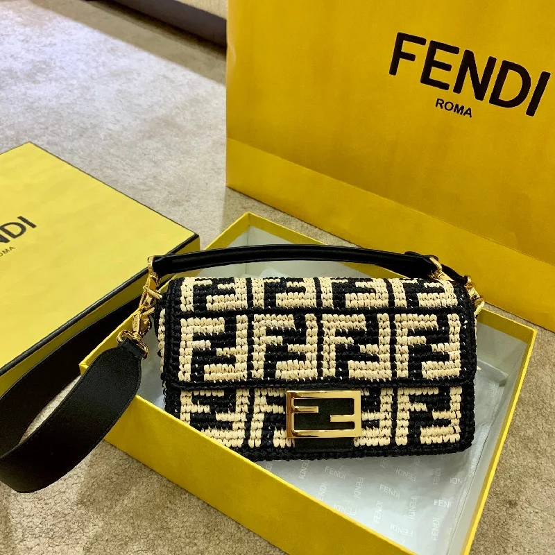 Ladies Fendi Baguette bags with a star - shaped charm for a playful and trendy touchFendi Baguette RafFendia Fabric Black For Women, Women’s Bags