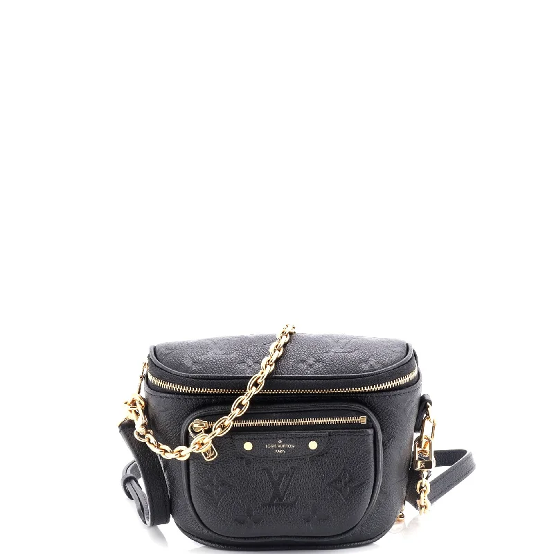 Prada handbags with a metal - framed clasp for durability and styleBum Bag Monogram Empreinte Leather Mini