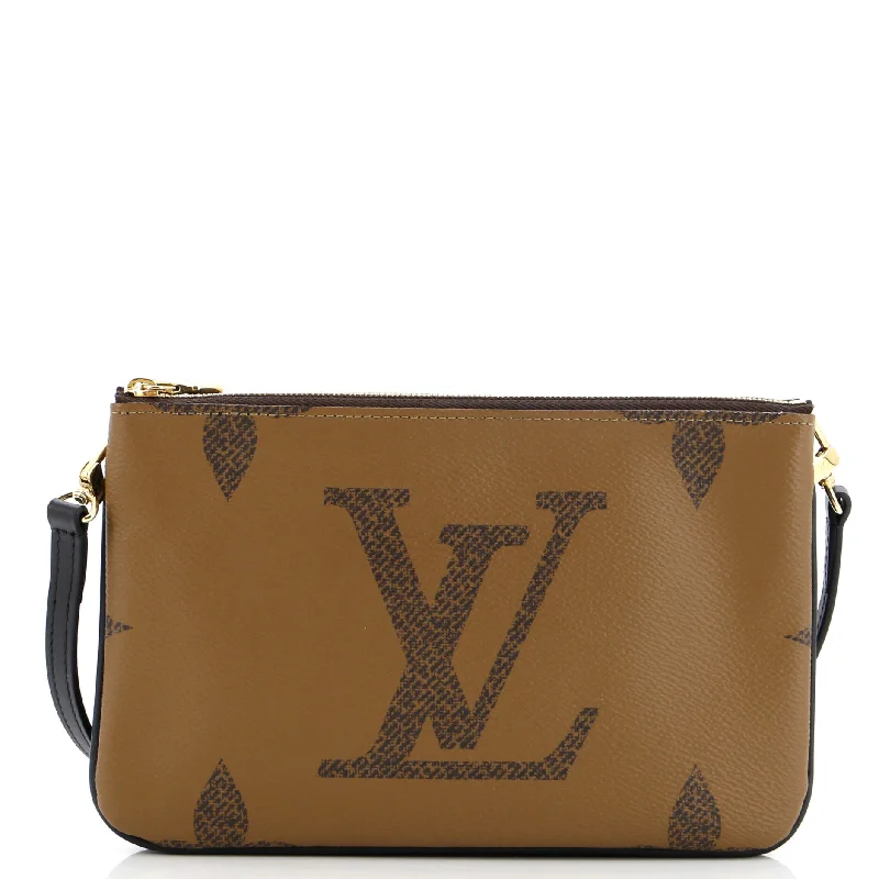 Prada Cahier bags featuring the signature triangular logo plaqueDouble Zip Pochette Reverse Monogram Giant