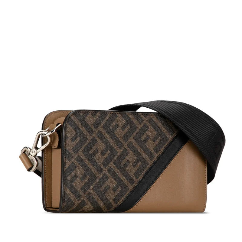 Fendi bags with a magnetic - closure card holder inside for easy access to cardsFendi Zucca FF Logo Cross Body Bag 7M0346 Brown Black PVC Leather  Fendi