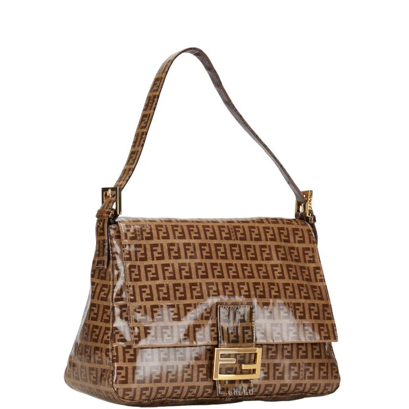 Fendi bags with a detachable mirror inside for quick touch - ups and groomingFI Zuchino MANMABACKET BAG 26325 Brown Vinyl Leather  FENDI