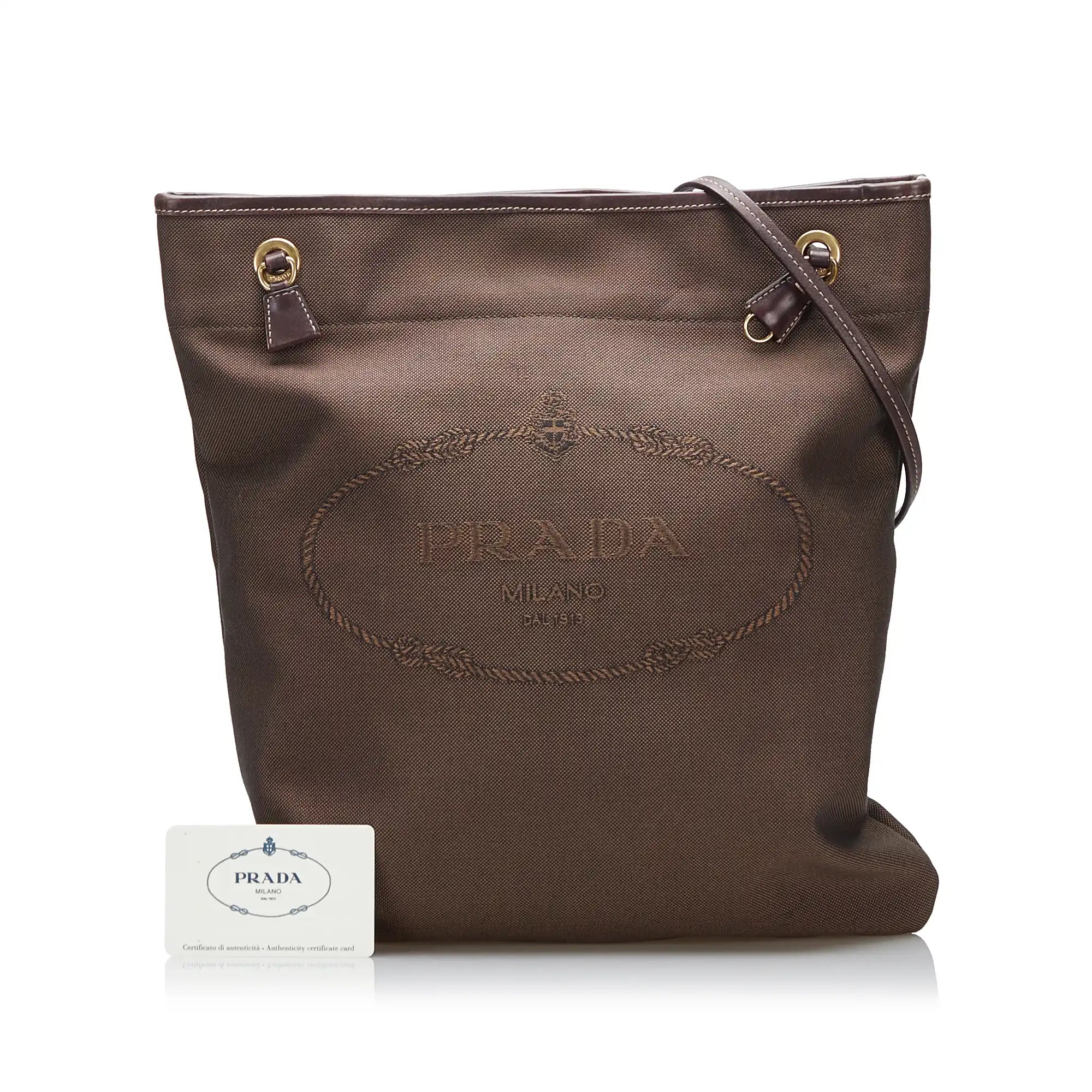 Prada bags with a snap - button closure and a decorative charm for a fashionable lookPrada Canapa Logo Crossbody Brown Canvas