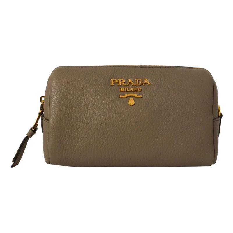 Ladies Prada Re - Edizione 2005 bags with a star - shaped charm for a playful touchPrada Vitello Daino Argilla Grey Leather Cosmetic Pouch