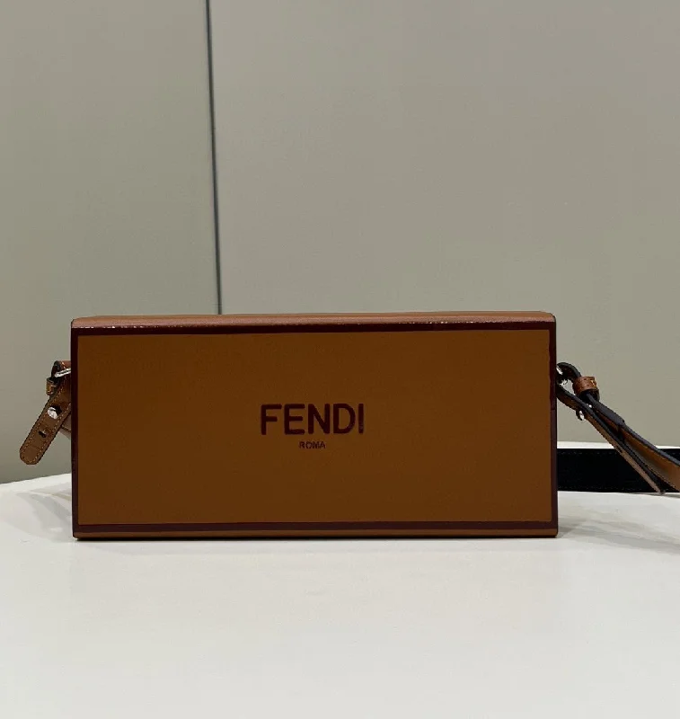 Fendi handbags with a beaded trim for a glamorous and eye - catching lookFendi Horizontal Box Brown Bag For Woman 10.5cm/4in