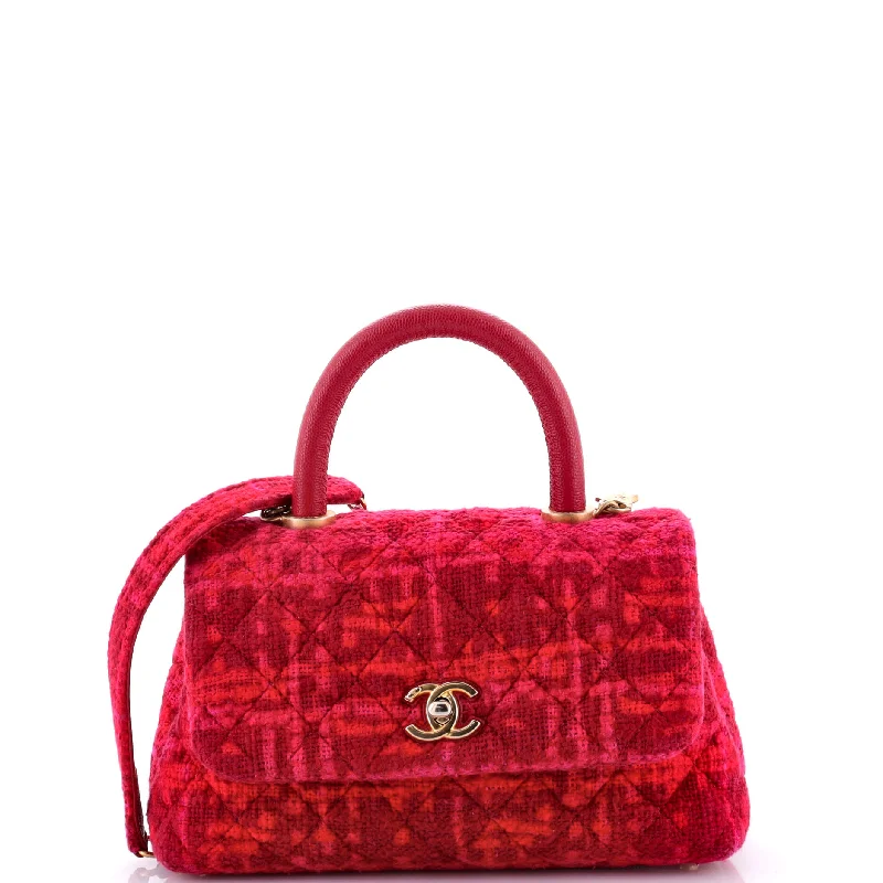 Ladies Prada shoulder bags with a magnetic - closure flap for easy opening and closingCoco Top Handle Bag Quilted Tweed Mini