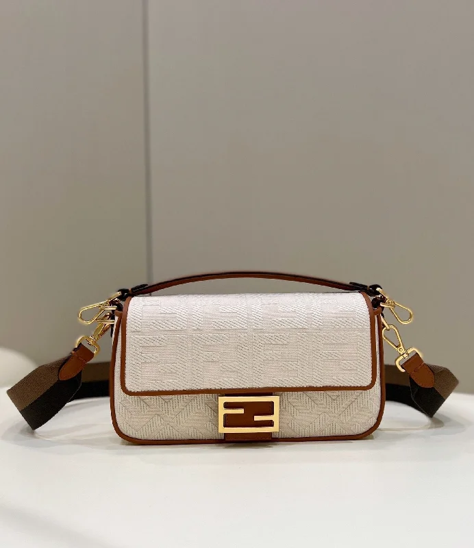 Fendi handbags with a holographic FF logo for a futuristic and trendy lookFendi Baguette White Crossbody Bag