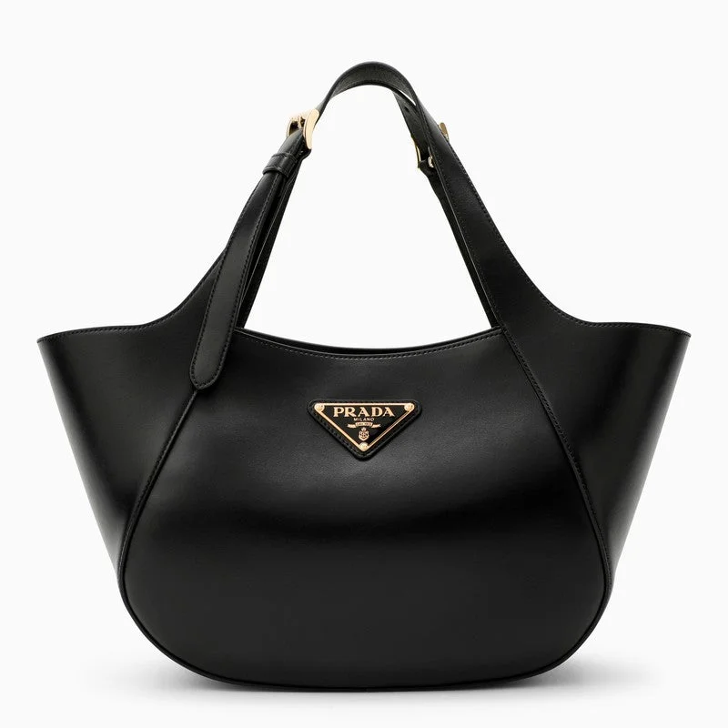 Prada handbags with a perforated leather detail for a unique and breathable designPrada Black Leather Medium Tote Bag Women