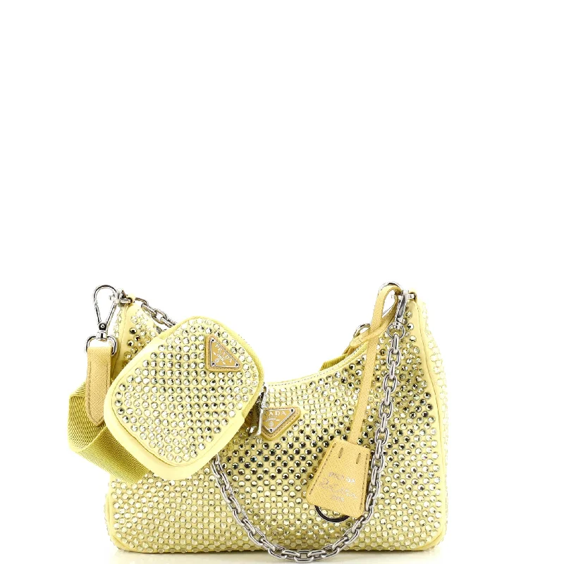 Prada crossbody bags with a woven leather strap for a unique textureRe-Edition 2005 Shoulder Bag Crystal Embellished Satin Small