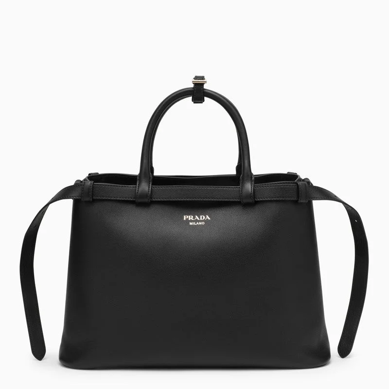 Prada Cleo bags with a detachable coin purse for added functionalityPrada Black Medium Leather Handbag With Belt Women