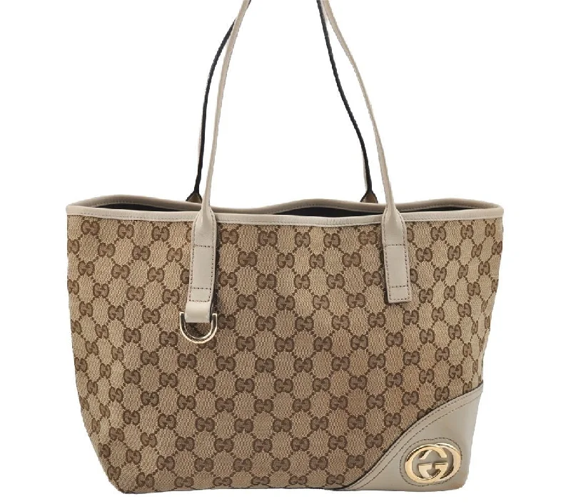 Women Gucci Sylvie bags with a monogram - embossed leatherAuthentic GUCCI New Britt Shoulder Tote Bag GG Canvas Leather 169946 Brown 2672I