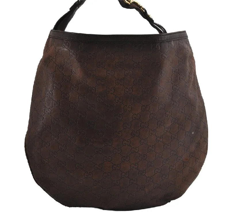 Women Gucci backpacks with a luxurious leather finishAuthentic GUCCI Guccissima Horsebit GG Leather Shoulder Bag 170014 Brown 2799I