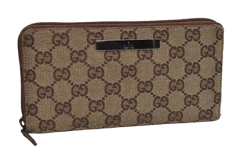 Ladies Gucci handbags with a detachable coin purse insideAuthentic GUCCI Vintage Long Wallet Purse GG Canvas Leather Brown 2324I