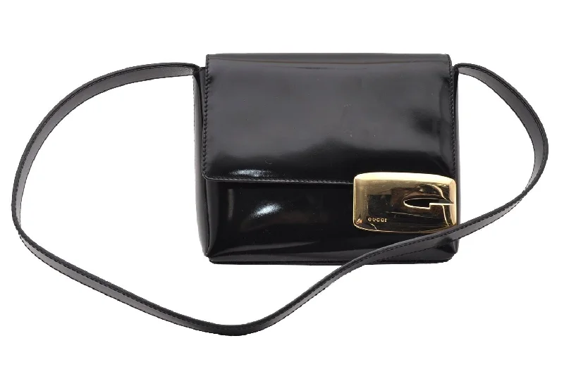 Medium - sized Women Gucci handbags for everyday useAuthentic GUCCI Vintage Shoulder Hand Bag Purse Enamel Black Junk 2509I