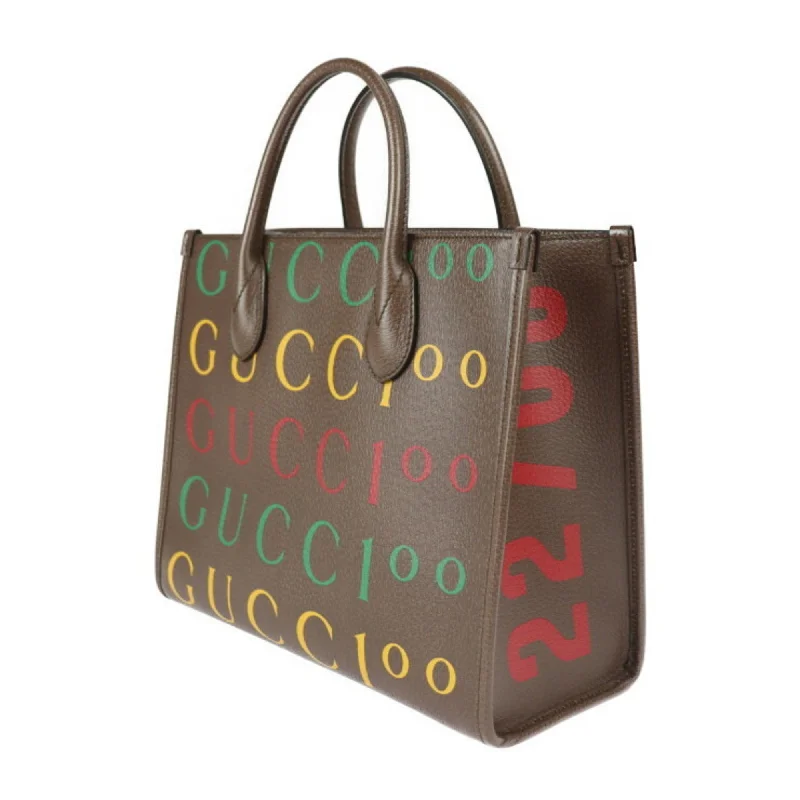 Women Gucci bags with a detachable mirror insideGUCCI 100th Anniversary Tote Bag 680956 Leather Brown Multicolor 2WAY Handbag Shoulder