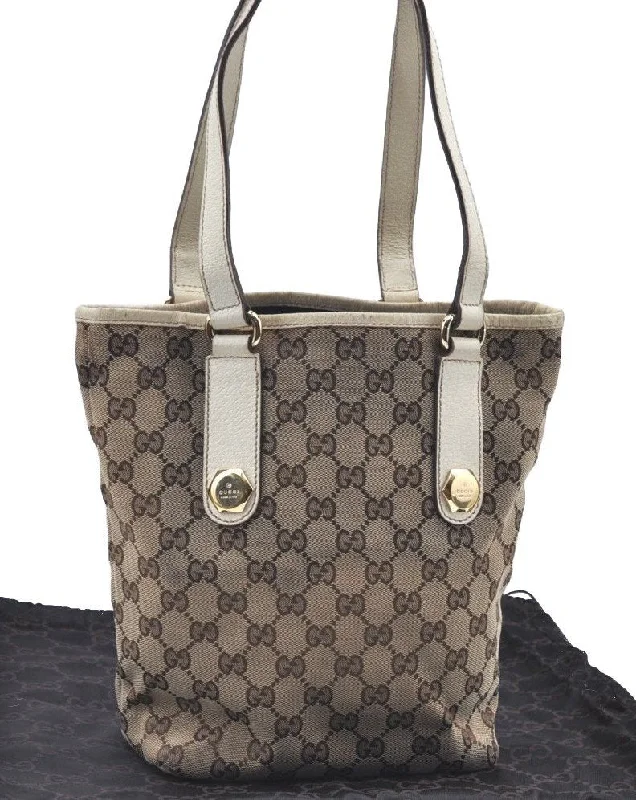 Women Gucci Sylvie bags with a detachable ribbon detailAuthentic GUCCI Shoulder Tote Bag Purse GG Canvas Leather 153361 Brown K5165