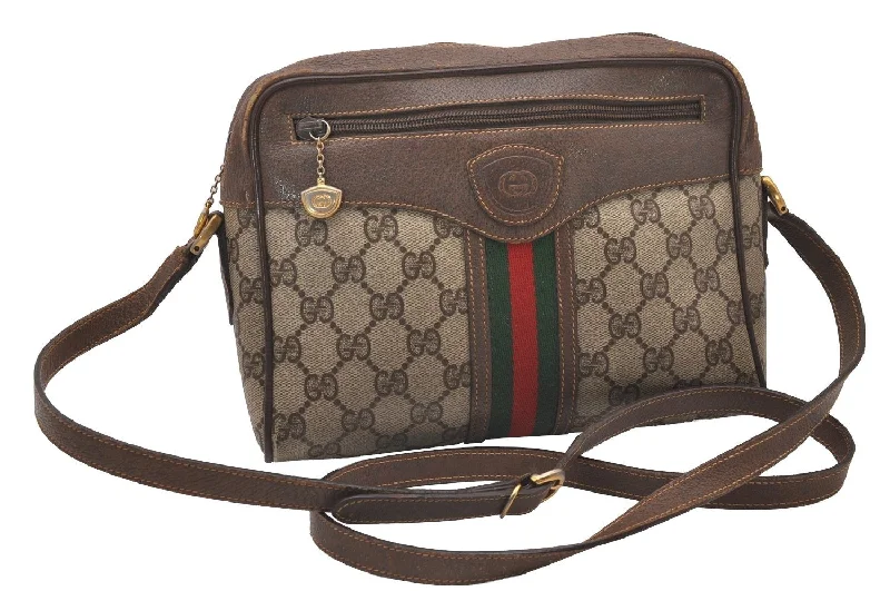 Ladies Gucci Dionysus bags with a detachable shoulder strapAuthentic GUCCI Web Sherry Line Shoulder Cross Bag GG PVC Leather Brown 3026I