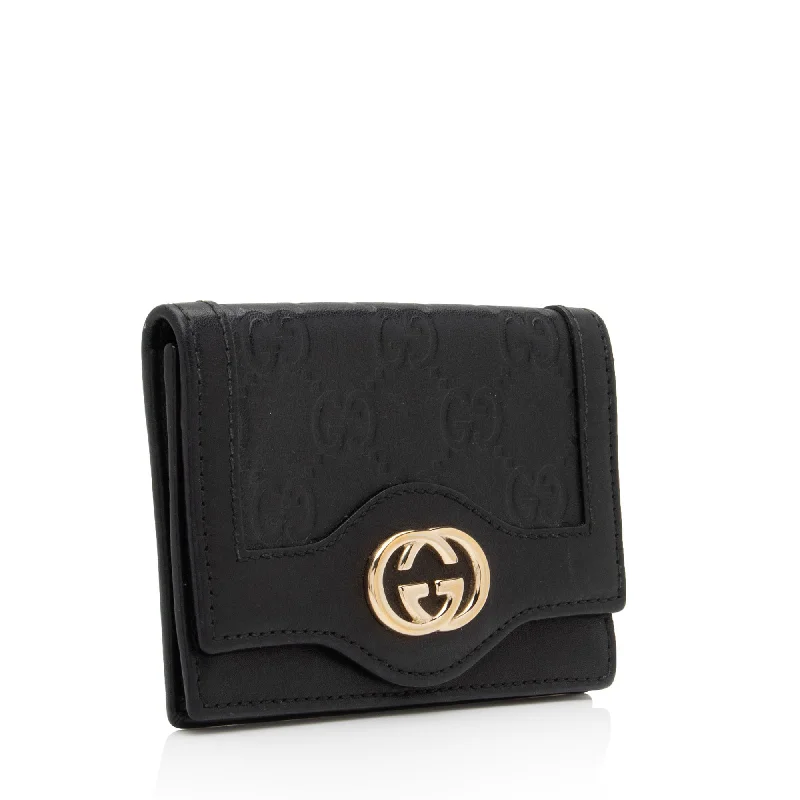 Women Gucci bags with a magnetic snap closure for easy accessGucci Guccissima Leather Interlocking G Card Case (g3aB9I)