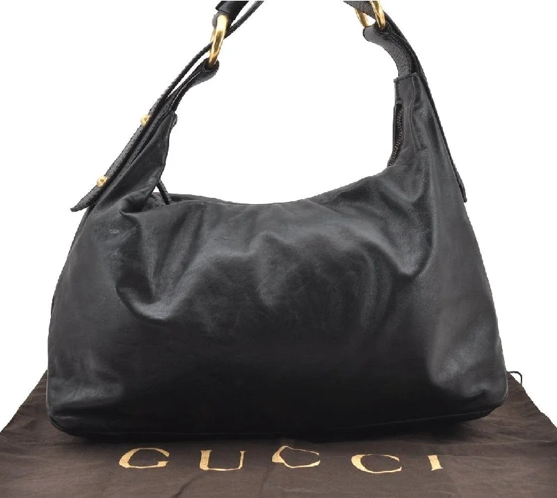 Women Gucci Sylvie bags with a monogram - embossed leatherAuthentic GUCCI Horsebit Large Hobo Shoulder Hand Bag Leather 115867 Black 2283I