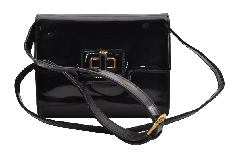 Gucci backpacks for women with a hidden back pocketAuthentic Vintage GUCCI Shoulder Cross Body Bag Purse Enamel Leather Black 2537I