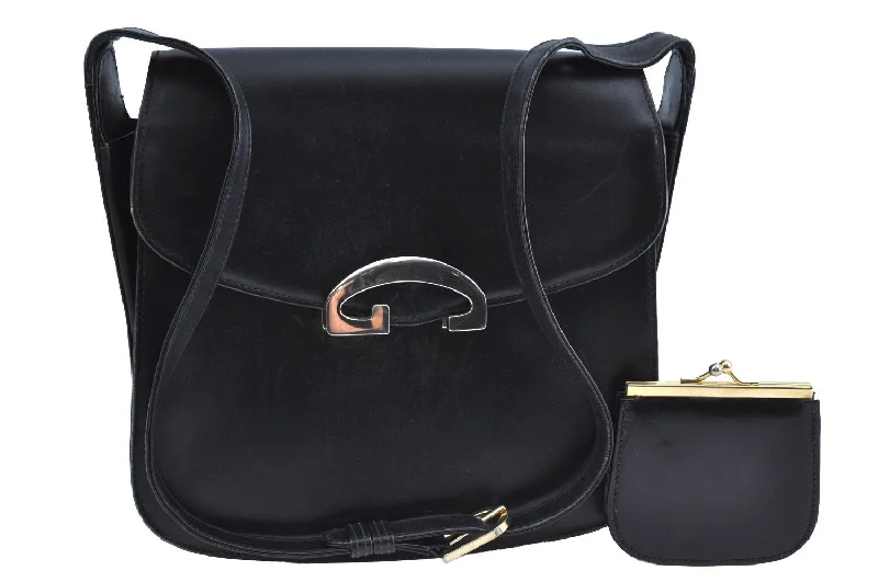 Gucci backpacks for women with a multi - pocket designAuthentic GUCCI Shoulder Cross Body Bag Purse Leather Black K5198