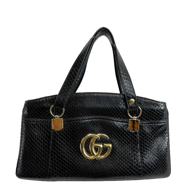 Women Gucci bags with a front - zip pocket for small itemsGUCCI - Excellent - Arli Python Top Handle GG Bag w/ FULL KIT